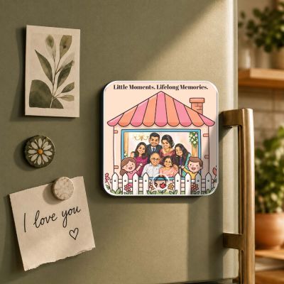 Customized Family Theme Musical Fridge Magnet with Built in Speaker Personalized Photo Frame Magnet for Refrigerator Audio Playback Sound Playing Memory Gift for Home Decor
